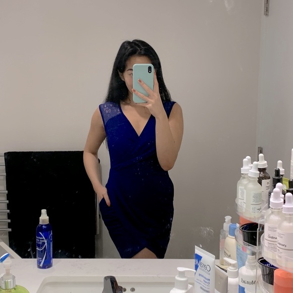 WORN ONCE Royal Blue Body Wrap Dress w/ pockets - Picture 3 of 7